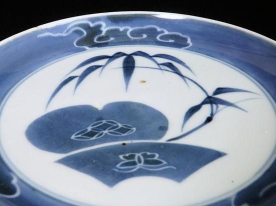 江戸期 古伊万里 墨弾き 菊華 捻り紋 染付 蓋付きご飯茶碗