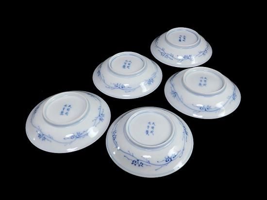 古伊万里 染錦 扇に蘭 蝶に撫子図 4寸皿 5枚セット 古伊万里 染錦 扇に蘭 蝶に撫子図 4寸皿 5枚セット