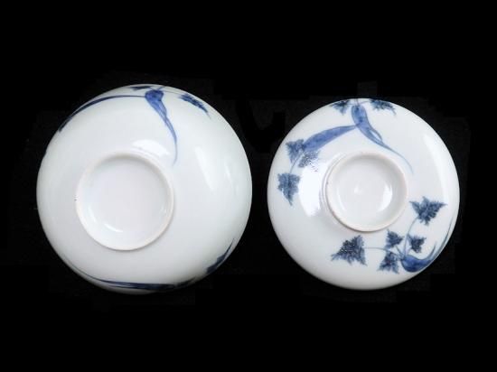 古伊万里染付人参に蝶の図蓋茶碗 江戸期C452AS-CAy