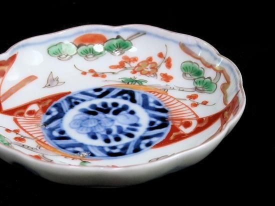 古伊万里色絵豆皿無傷伊万里鶴丸珍品変わり図
