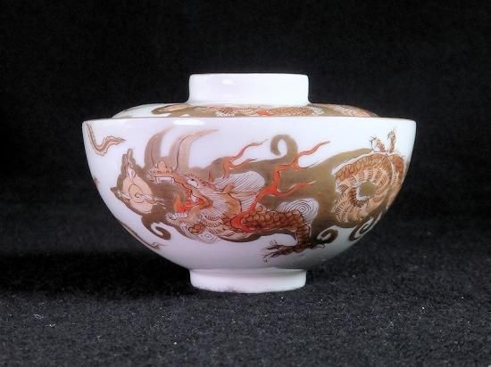 古伊万里 金襴手 龍に鳳凰図 蓋茶碗