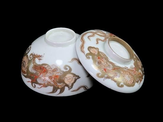 古伊万里 金襴手 龍に鳳凰図 蓋茶碗