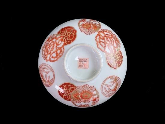 古伊万里 広東碗・蓋茶碗（6客）宝相華・幾何学紋 荒々
