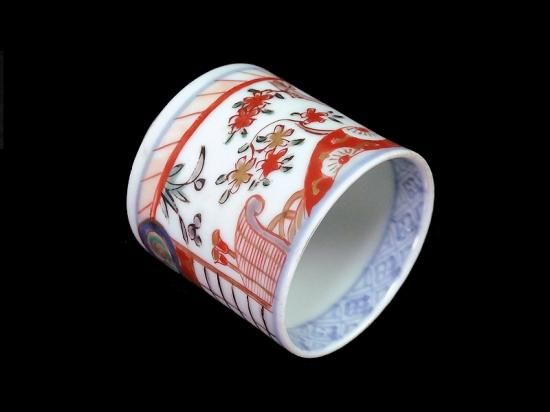 古伊万里 色絵 邸内図 御簾に桜花図 のぞき