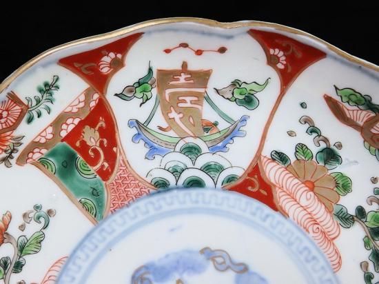 古伊万里 金襴手 鶴に菊 宝船図 7寸皿 2枚セット