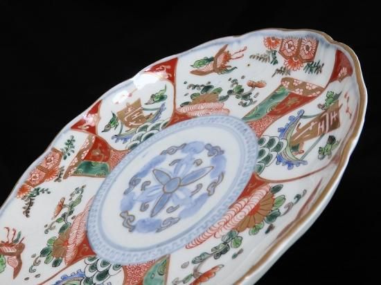古伊万里金襴手亀甲に青海波舞鶴の図蓋茶碗E086AS-CTi