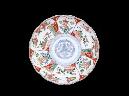 古伊万里 金襴手 鶴に菊 宝船図 7寸皿 2枚セット