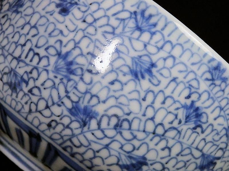 古伊万里 染付 微塵唐草図蓋茶碗 ２客セット
