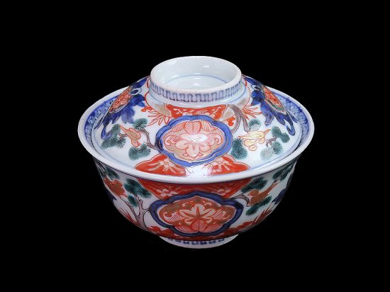 古伊万里 1880年頃 金襴手赤絵窓絵蓋付茶碗 5点 食器 オンライン