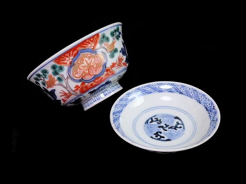 古伊万里 金襴手 窓絵花鳥文図 蓋茶碗 5客セット