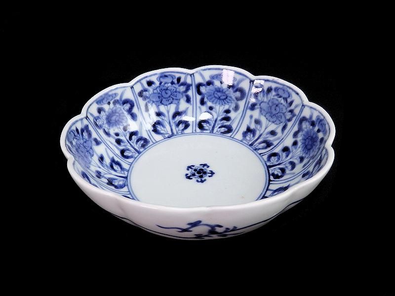 平戸伊万里染付芙蓉手隠れ蓑に花の図6寸皿2枚E179 AS-CQt