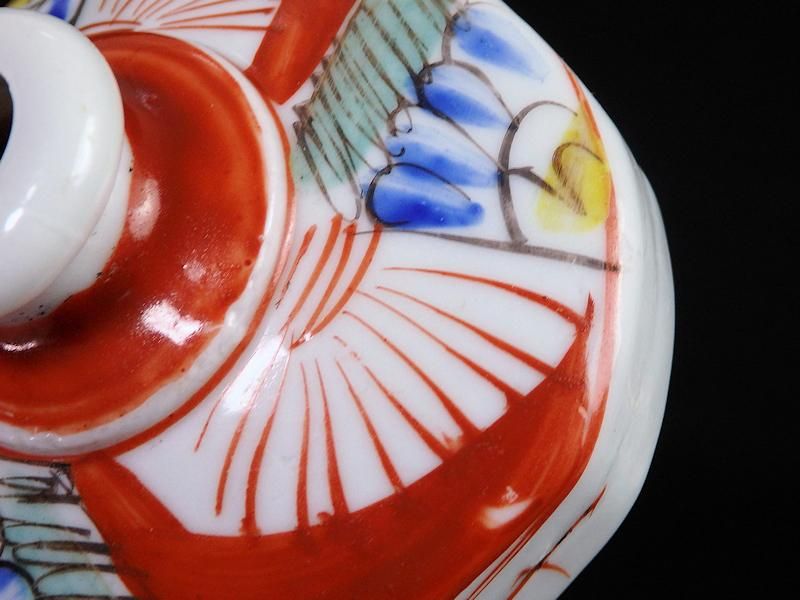 伊万里 色絵 線描き捻り紋図 油壷