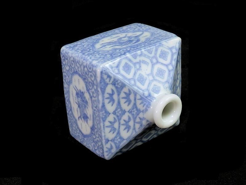競売 伊万里 染付 印判 鳳凰に麒麟図 油壷 工芸品