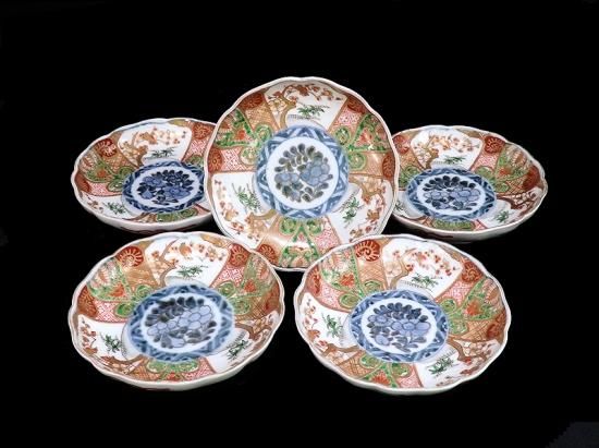 古伊万里 金襴手 牡丹に松竹梅図 4寸皿 5枚セット 古伊万里 金襴手 牡丹に松竹梅図 4寸皿 5枚セット