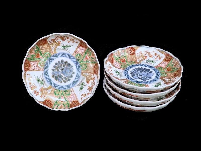 古伊万里 金襴手 牡丹に松竹梅図 4寸皿 5枚セット 古伊万里 金襴手 牡丹に松竹梅図 4寸皿 5枚セット
