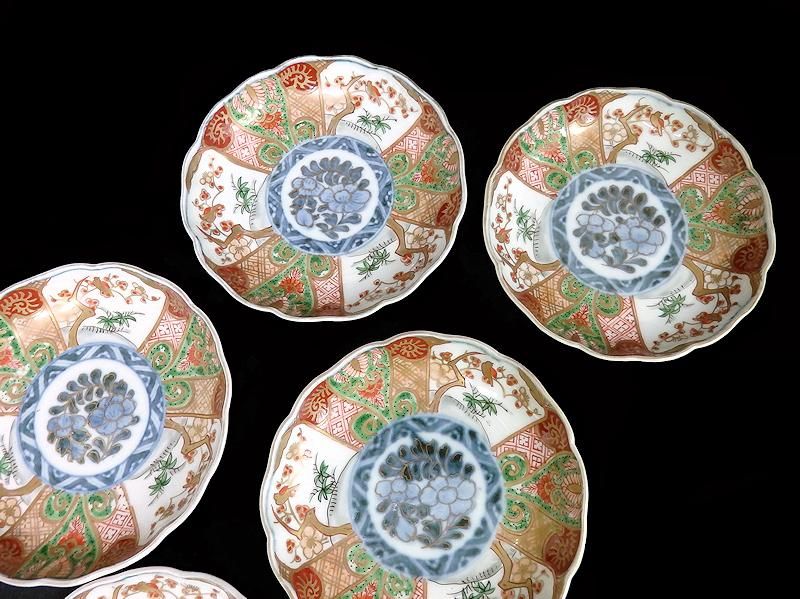 古伊万里 金襴手 牡丹に松竹梅図 4寸皿 5枚セット 古伊万里 金襴手 牡丹に松竹梅図 4寸皿 5枚セット
