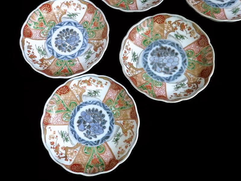 古伊万里 金襴手 牡丹に松竹梅図 4寸皿 5枚セット 古伊万里 金襴手 牡丹に松竹梅図 4寸皿 5枚セット