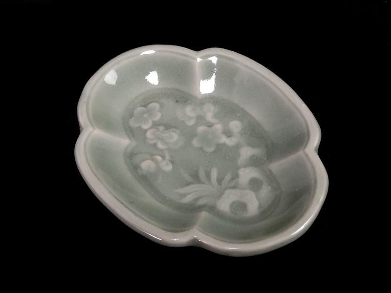 三田青磁 三田焼 六角形 菊花 陽刻 小皿 取皿 豆皿 兵庫県の