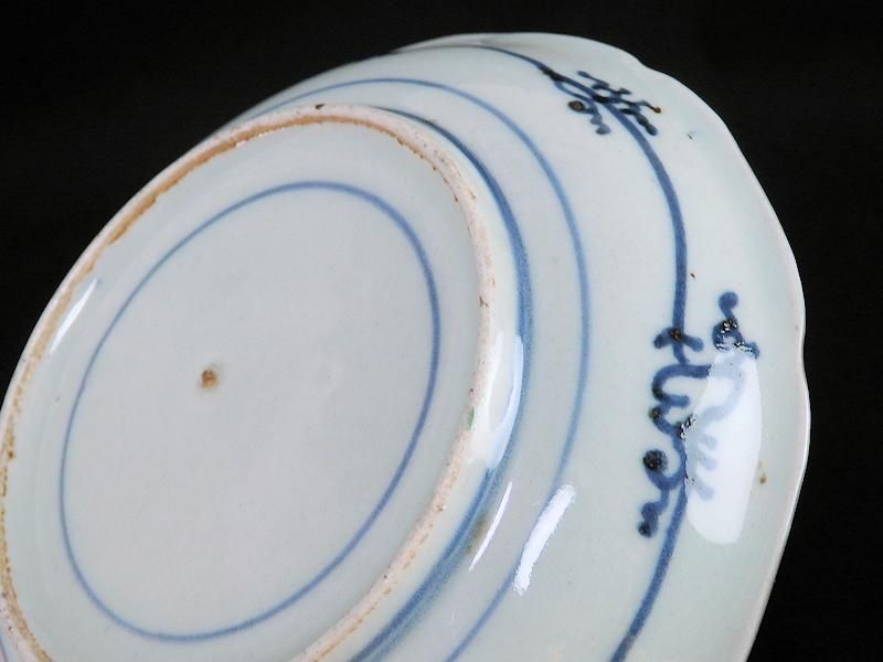 古伊万里 色絵 芭蕉葉に花図 4寸半皿 2枚セット