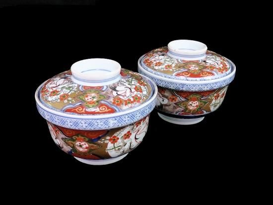 ランキングや新製品 古伊万里 金襴手 双鶴に梅花図 大振蓋茶碗 2客セット 食器