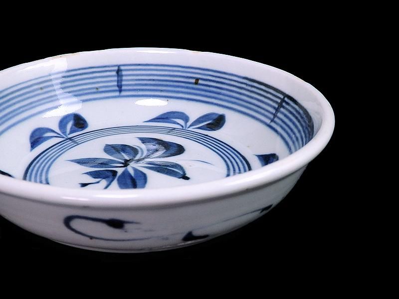 古伊万里 染付 葉紋に輪線図 膾皿 春寒鉢 くらわんか