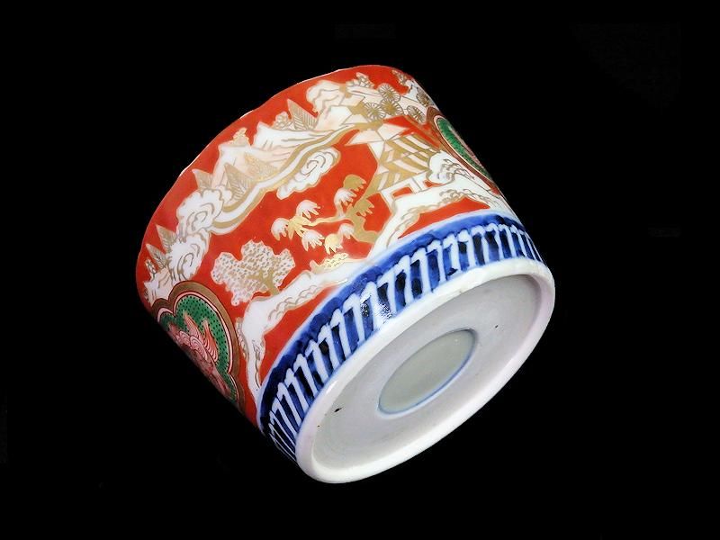 古伊万里 色絵 獅子に山村図 大振蕎麦猪口