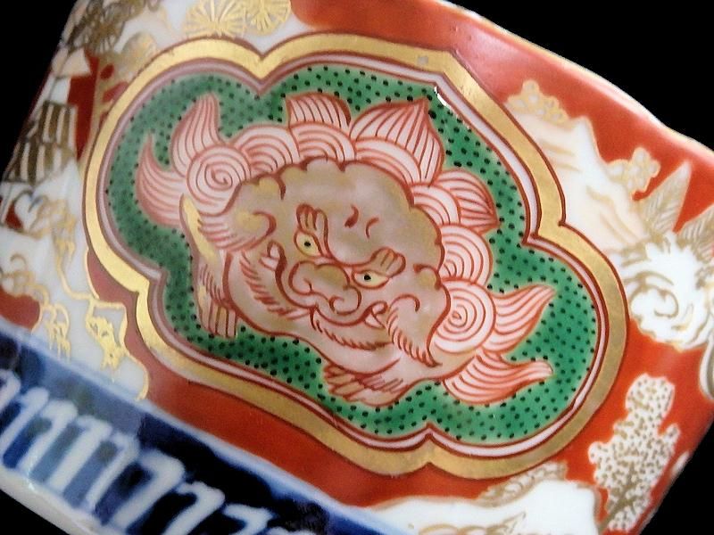 古伊万里 色絵 獅子に山村図 大振蕎麦猪口 古伊万里 色絵 獅子に山村図 大振蕎麦猪口