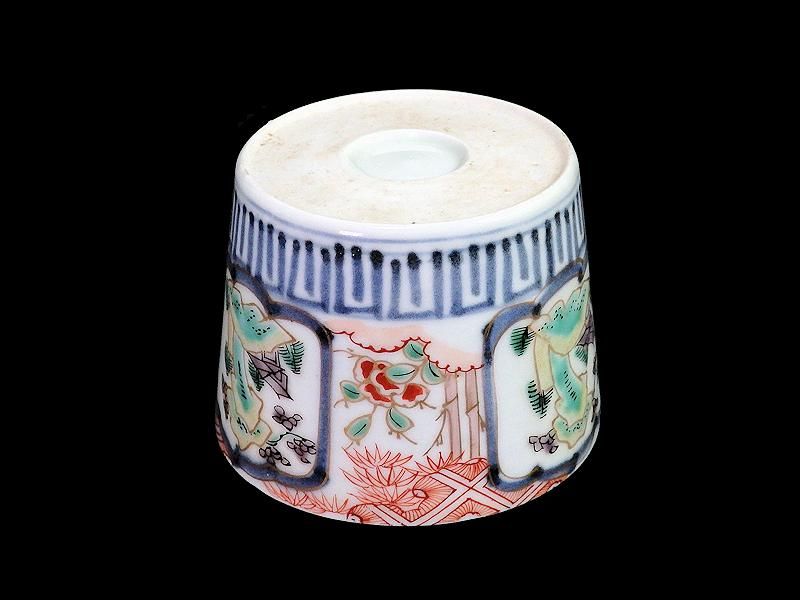 古伊万里 色絵 窓絵岩に東屋 笹に花図 蕎麦猪口 古伊万里 色絵 窓絵岩に東屋 笹に花図 蕎麦猪口