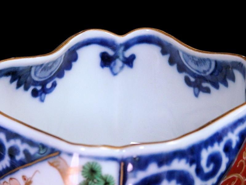大聖寺伊万里 染錦 逆蛸唐草に松竹梅 金唐草図 変形向付