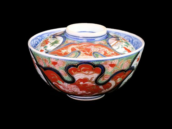 大聖寺伊万里 金襴手 団龍紋に花図 蓋茶碗