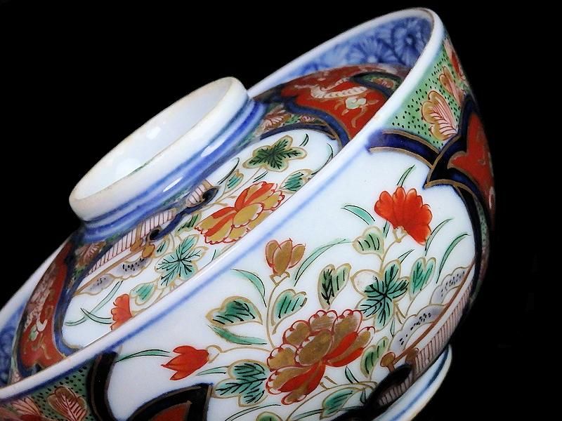 大聖寺伊万里 金襴手 団龍紋に花図 蓋茶碗