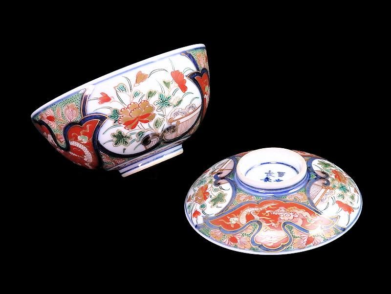 大聖寺伊万里 金襴手 団龍紋に花図 蓋茶碗
