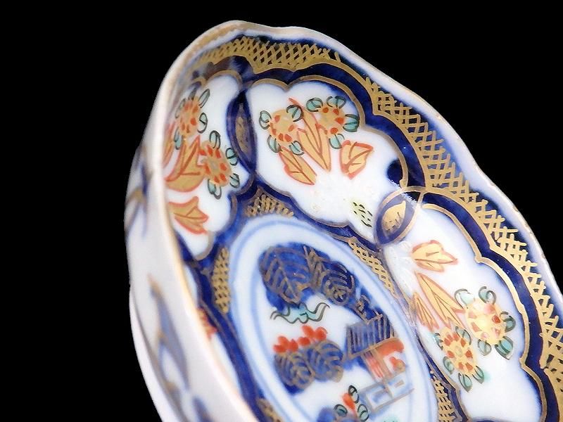 古伊万里 金襴手 陽刻 窓絵 花の図 8寸皿 E109AS-fbfq