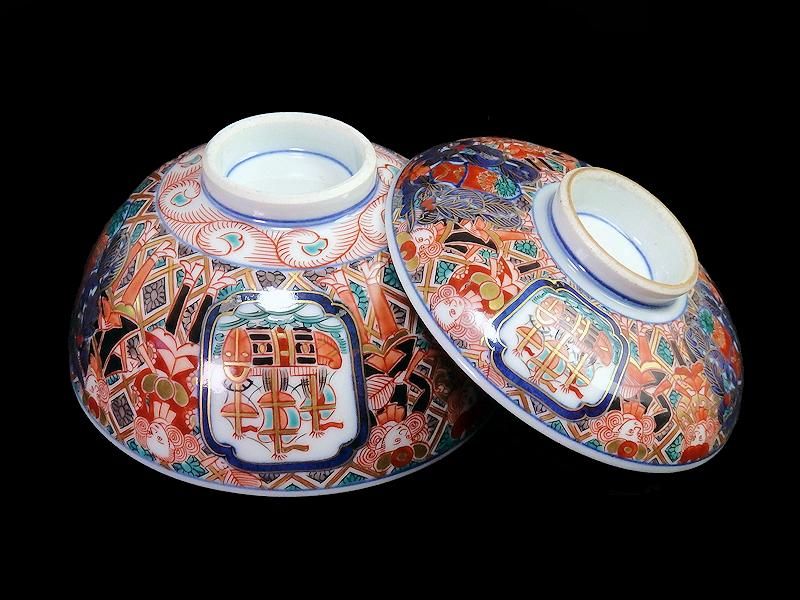 大聖寺伊万里 金襴手 五艘船に阿蘭陀人図 蓋茶碗