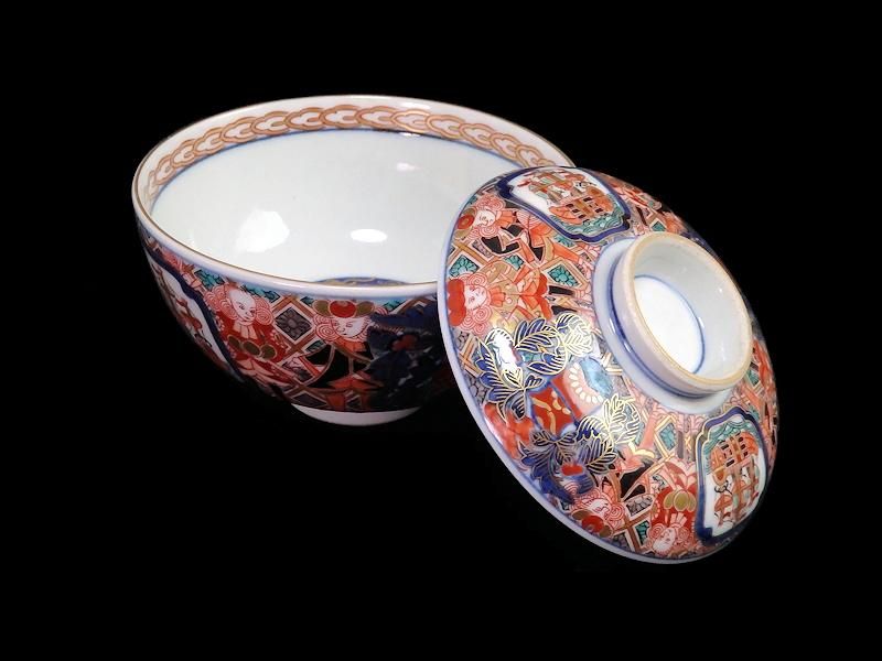 大聖寺伊万里 金襴手 五艘船に阿蘭陀人図 蓋茶碗