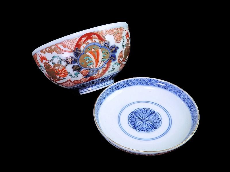 古伊万里 金襴手 玉乗り獅子に宝珠図 大振蓋茶碗