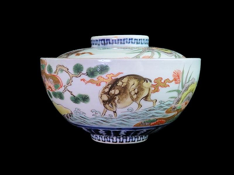 古伊万里 金襴手 団龍紋に花図 豆皿