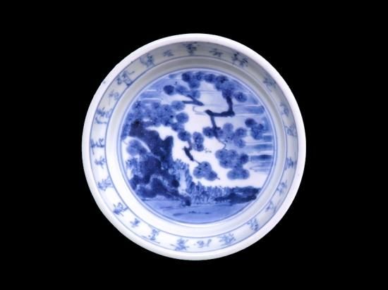 古美術 積善堂 古伊万里 かっこよ 染付 丸文散中皿 楼閣山水図 古美術 積善堂 古伊万里 かっこよ 染付 丸文散中皿 楼閣山水図