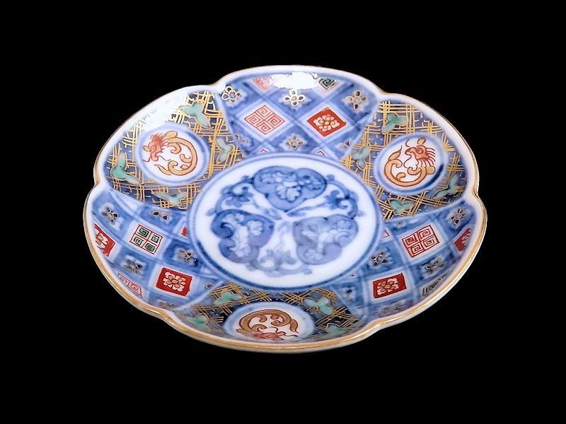 大聖寺伊万里 金襴手 割絵 花の図 3寸皿 豆皿