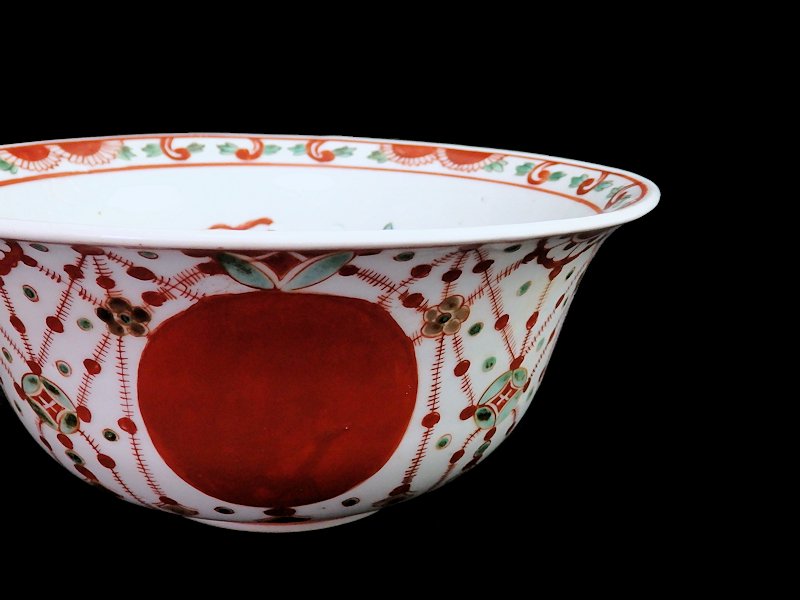 古伊万里 色絵 赤玉に瓔珞紋図 深鉢 菓子鉢