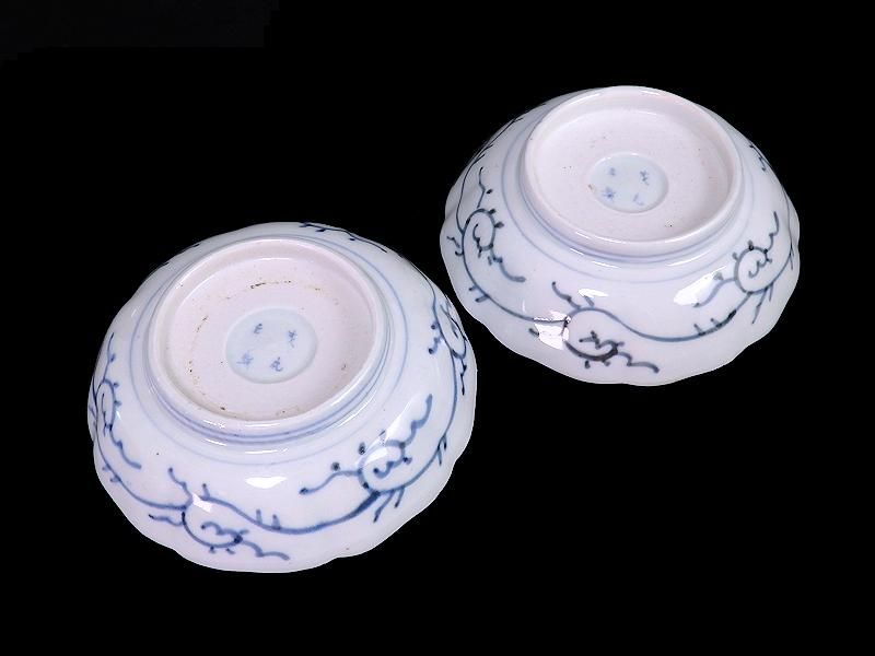 古伊万里 赤絵 草花紋に麒麟の図 膾皿 2客 D119AS-BVx 工芸