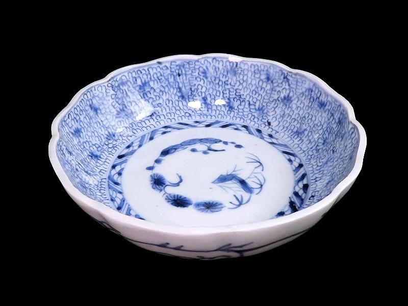 古伊万里 染付 微塵唐草図 膾皿 2客セット