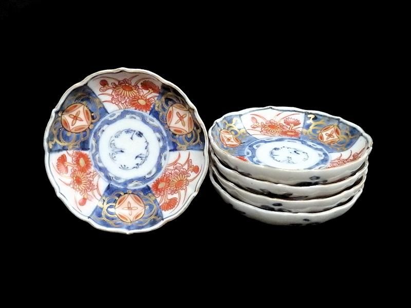 古伊万里 染錦 菖蒲に菊の図 4寸皿 4客 D870AS-BXo