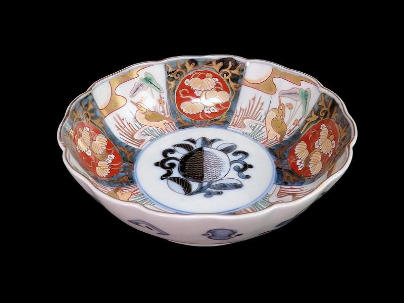 古伊万里 金襴手 月に鷺図 大振膾皿 5客セット