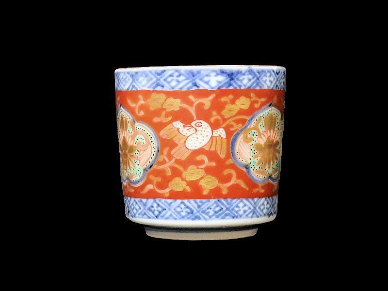 大聖寺伊万里 金襴手 金唐草に鳥図 窓絵花の図 のぞき 大聖寺伊万里 金襴手 金唐草に鳥図 窓絵花の図 のぞき