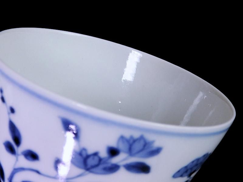 古伊万里 染付 牡丹図 大振蕎麦猪口 江戸期