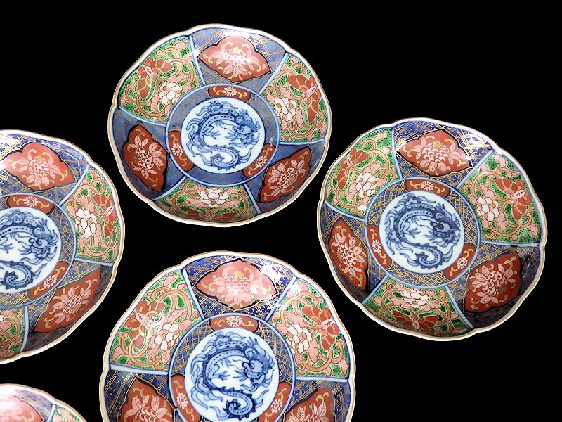 華麗 ☆華心☆ AQs-N514 大聖寺伊万里 金襴手 団龍紋に鳳凰の図 膾皿