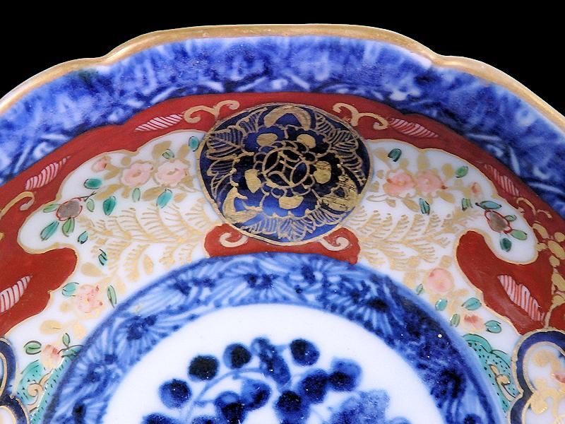 大聖寺伊万里 金襴手 丸紋に草花文図 膾皿 5客セット