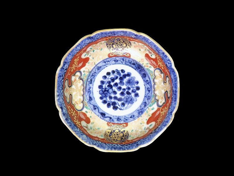 大聖寺伊万里 染錦 赤玉に獅子 瓔珞紋図 蓋茶碗 2客セット