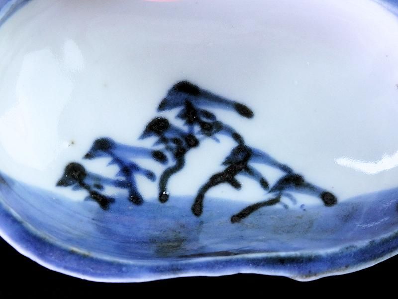 古伊万里 染付 松林の図 茄子型変形皿 豆皿